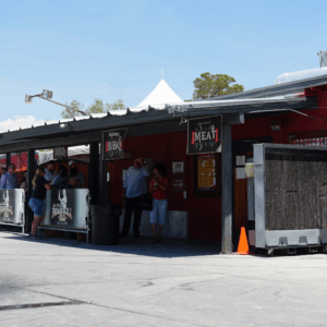 Customers waiting outside John Mull’s Road Kill Grill in Las Vegas for famous BBQ