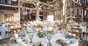 Rustic barn wedding reception setup with catering by John Mull’s Road Kill Grill for special events in Las Vegas