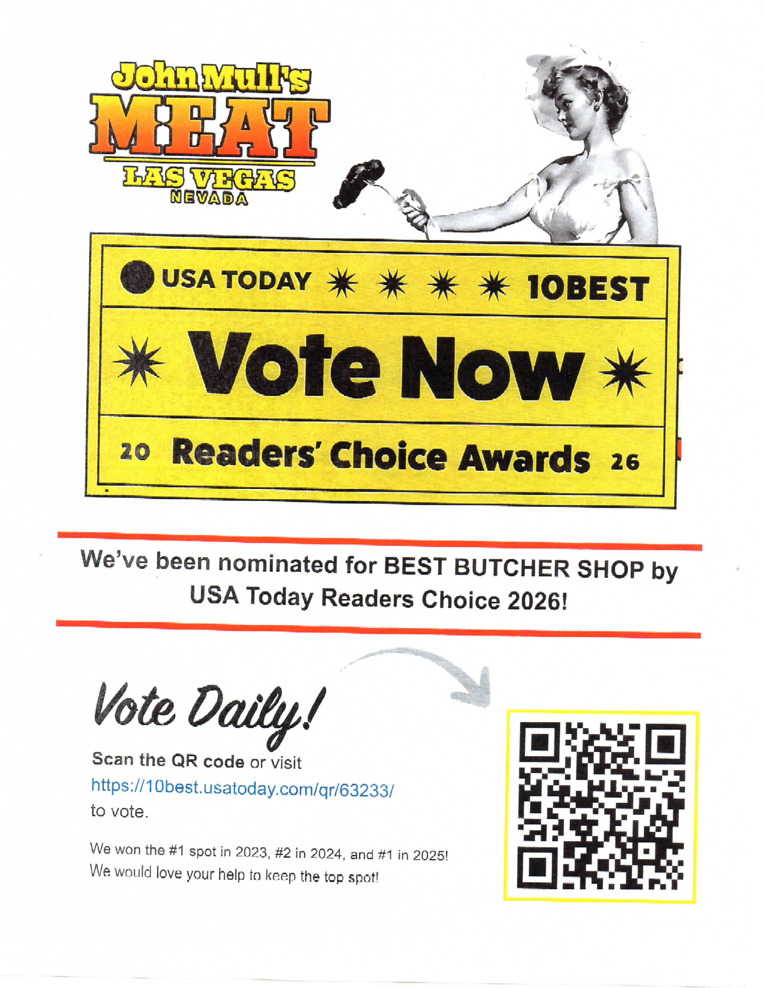 Vote for John Mull's Meat Company for Best Butcher Shop in the USA Today 10Best Readers' Choice Awards 2026